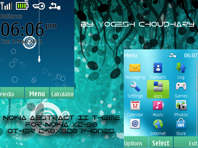 Nokia Abstract II theme for Nokia 240x320 phones.