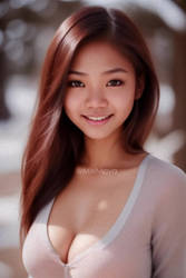 Cold winter with hot Asian woman