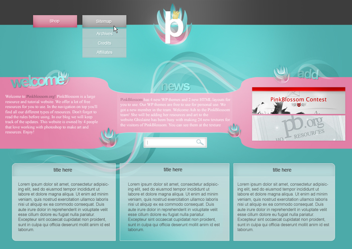 PSD - Pink Waves Web Layout