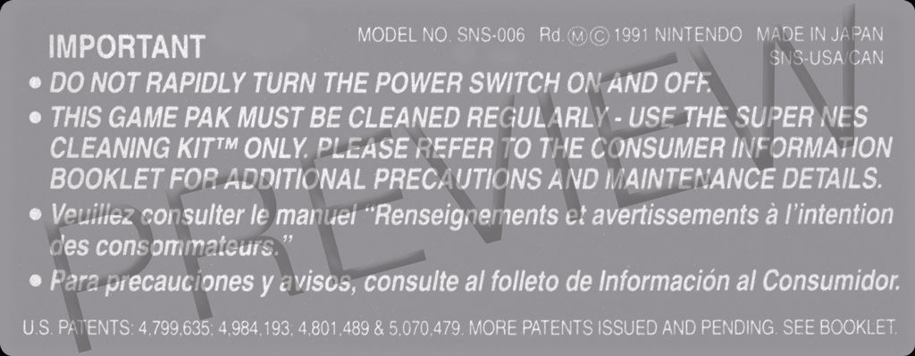 SNES NTSC US cartridge back label / warning label by ...