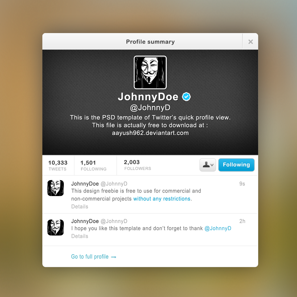Twitter Quick Profile PSD Mockup