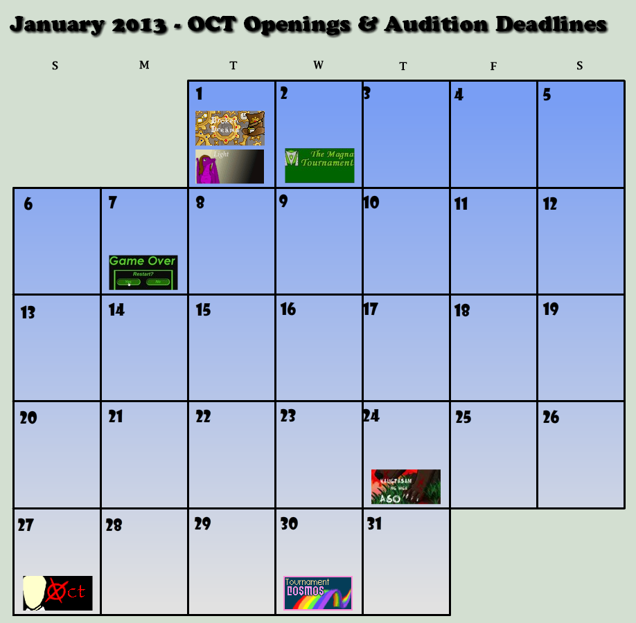 January 2013 OCT Calendar