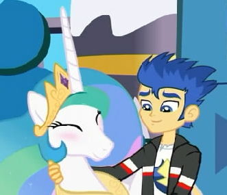 Flash Sentry, petting Princess Celestia.