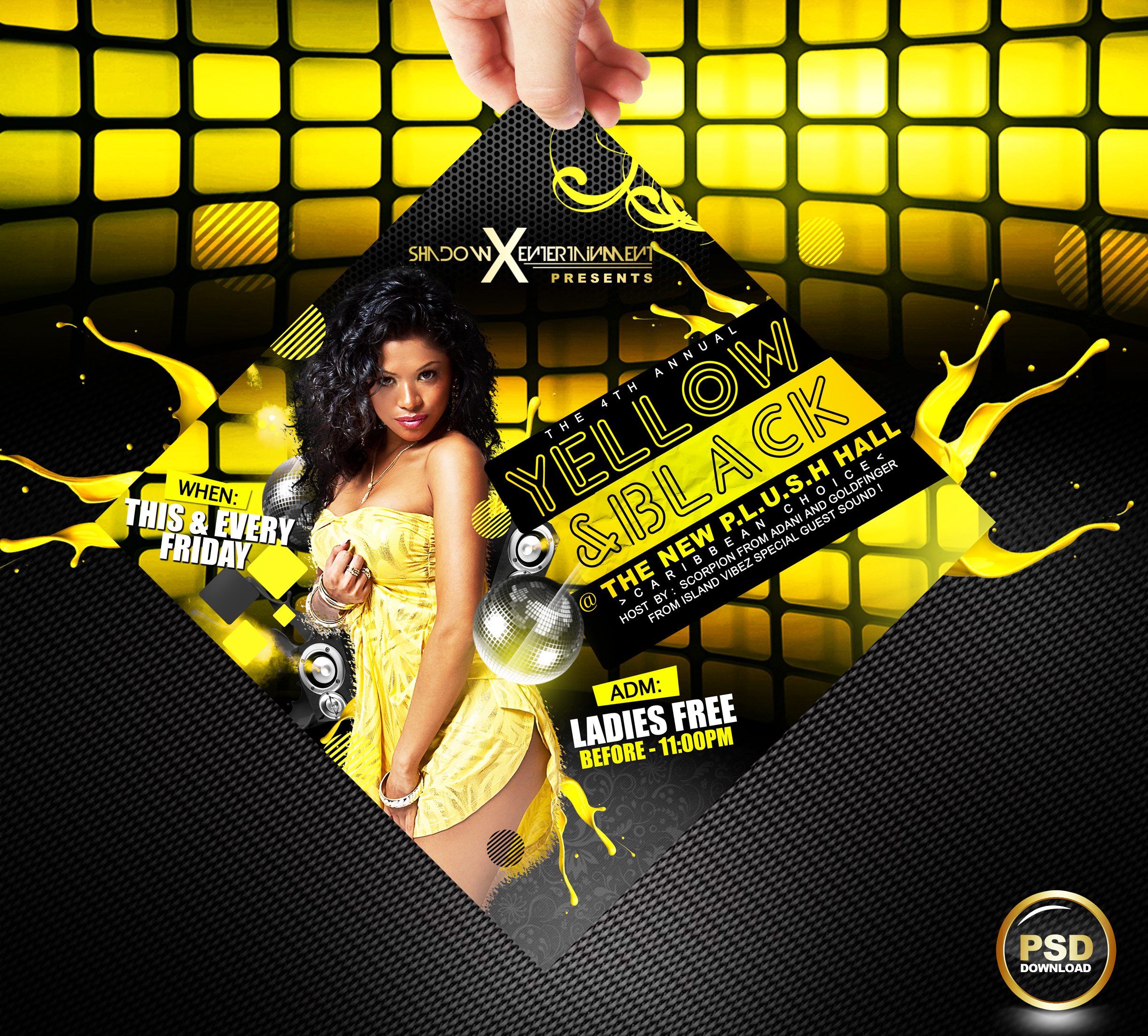 Yellow and Black Party Flyer Free PSD