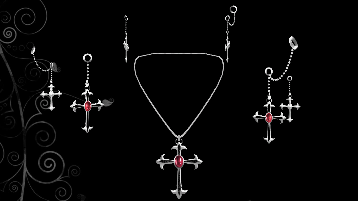 Gothic Cross Earrings+Necklace Set