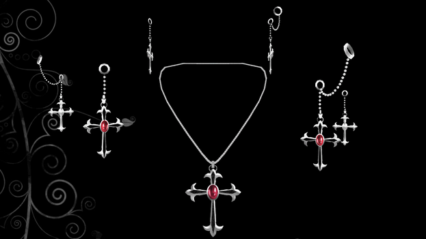 Gothic Cross Earrings+Necklace Set