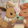 Eevee painting lipstick on Vulpix