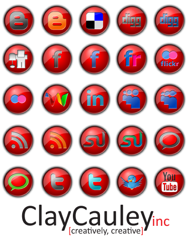 Red Button Social Media Icons