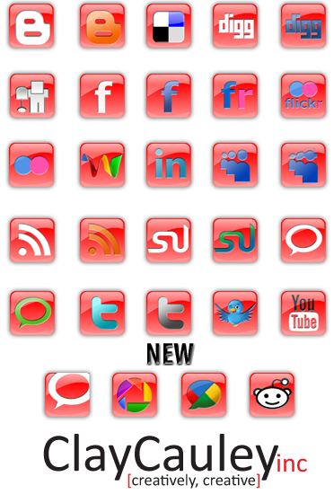 Red Square Social Media Icons