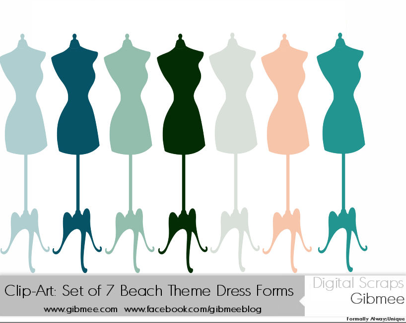 Clip Art Set Of 7 Blue Beach Theme Dress Forms By Gibmee On Deviantart