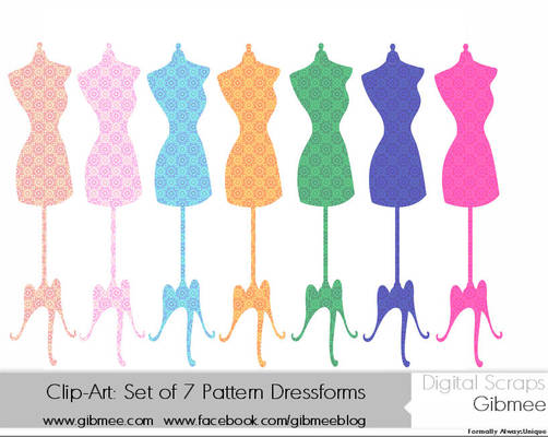 Clip- Art Set of 7 Pattern Dressforms