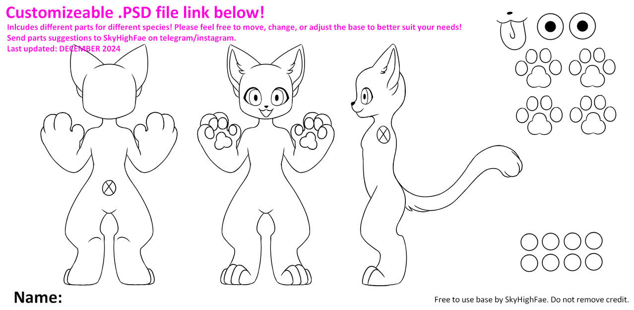 Kemono Fursona Ref Sheet Template