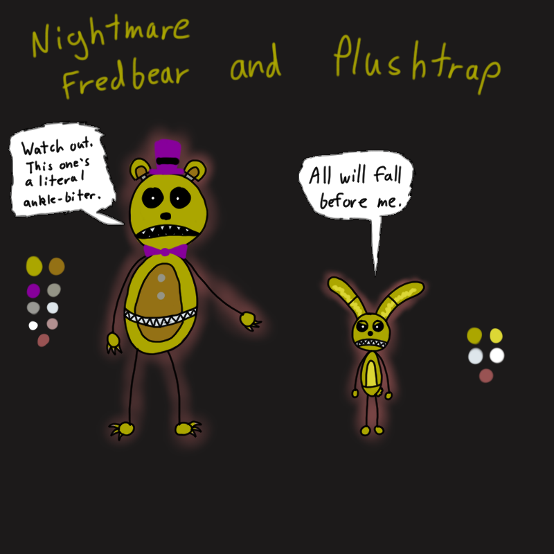 fnaf 4 nightmare fredbear, nightmare and plushtrap by pokemonlpsfan 