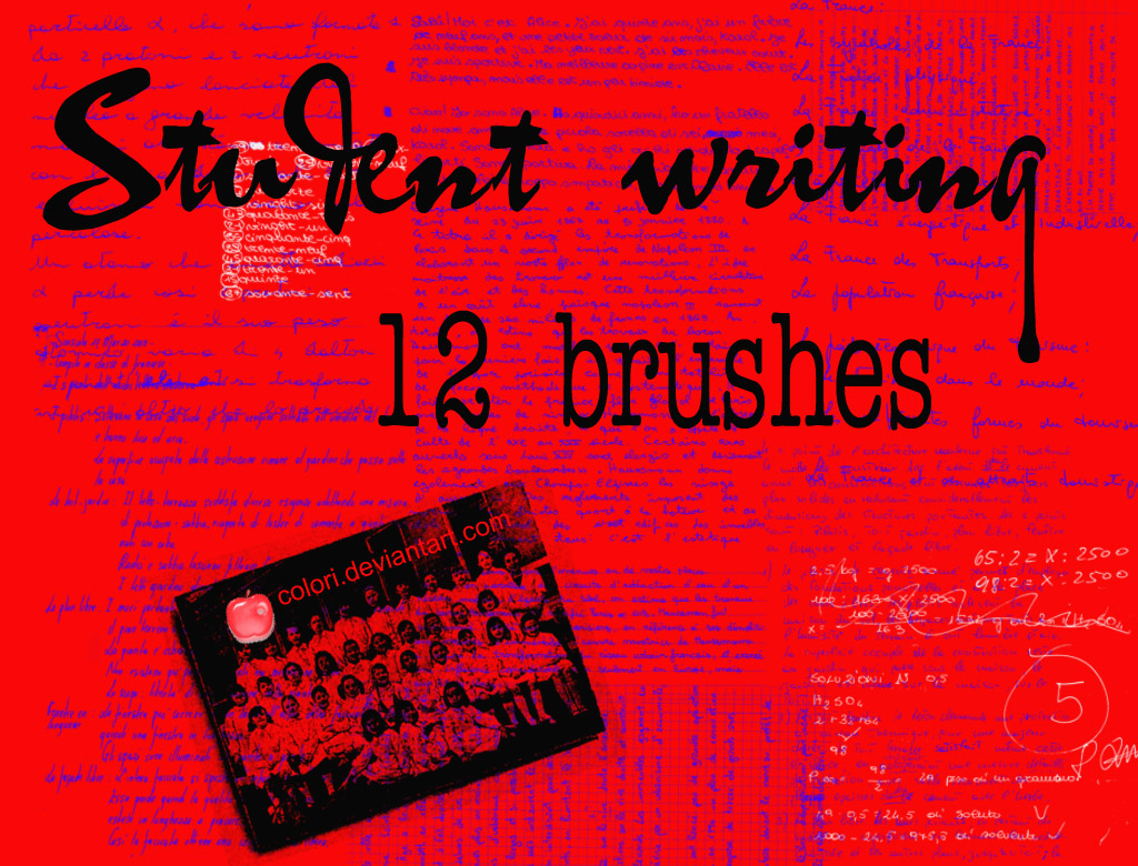 student writing brushes