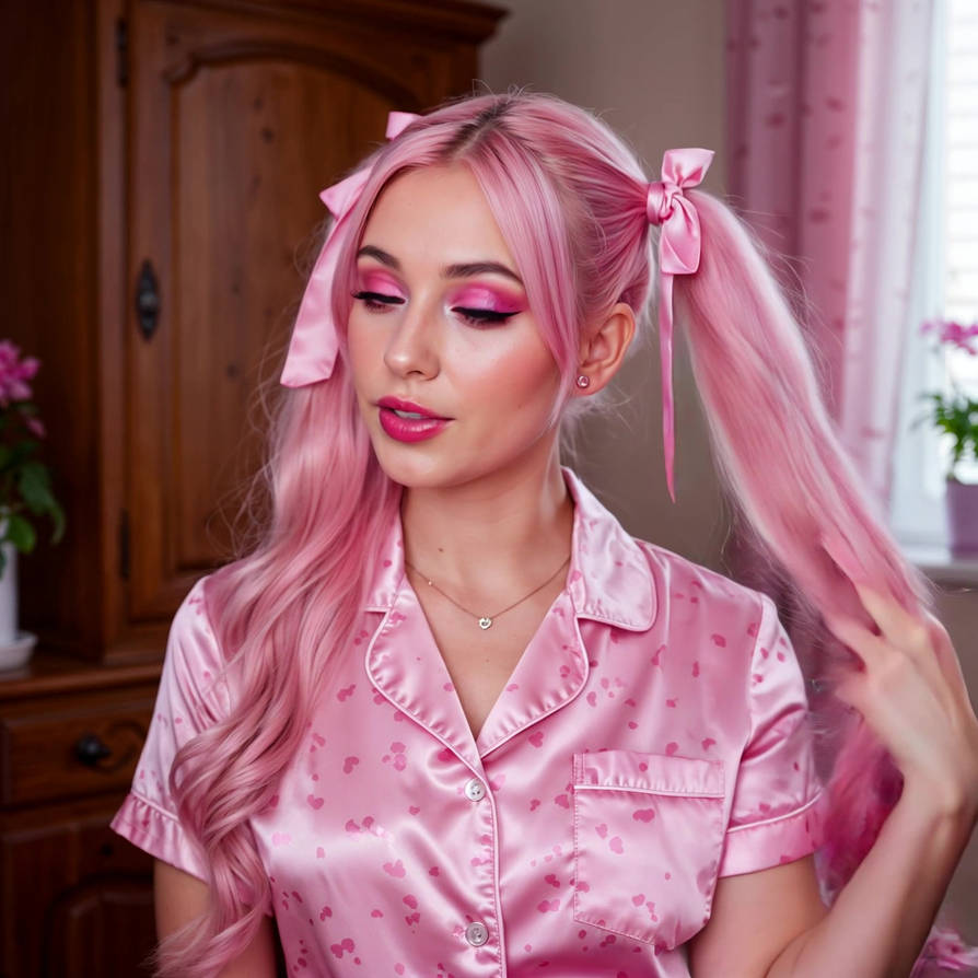 Pink Satin Pyjamas by AI-Satin-Chic on DeviantArt