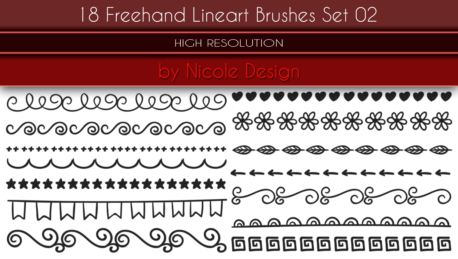 18 Freehand Lineart Brushes Set 02