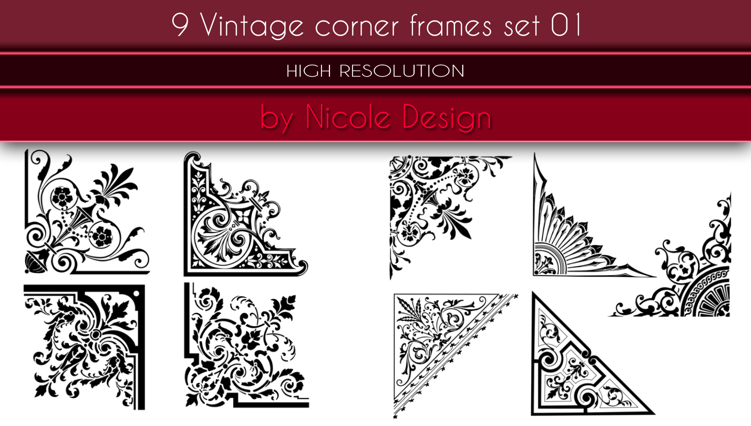 9 Vintage corner frames set 01