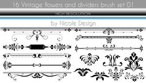 16 Vintage flowers and dividers brush set 01