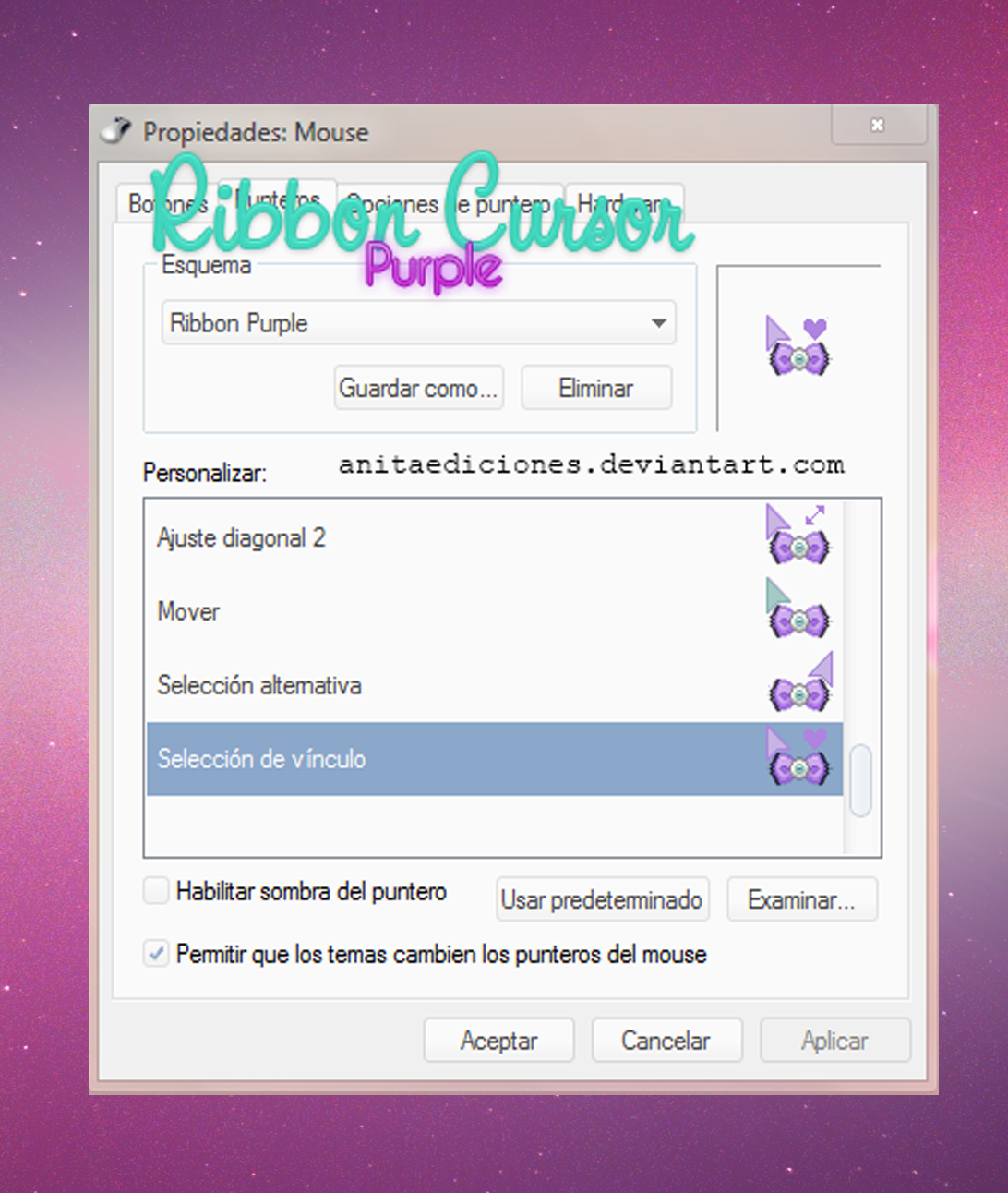 Ribbon Purlple Cursor By AnitaEdiciones