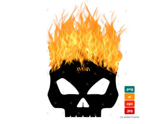 Black Skull On Fire Isolated Illustration