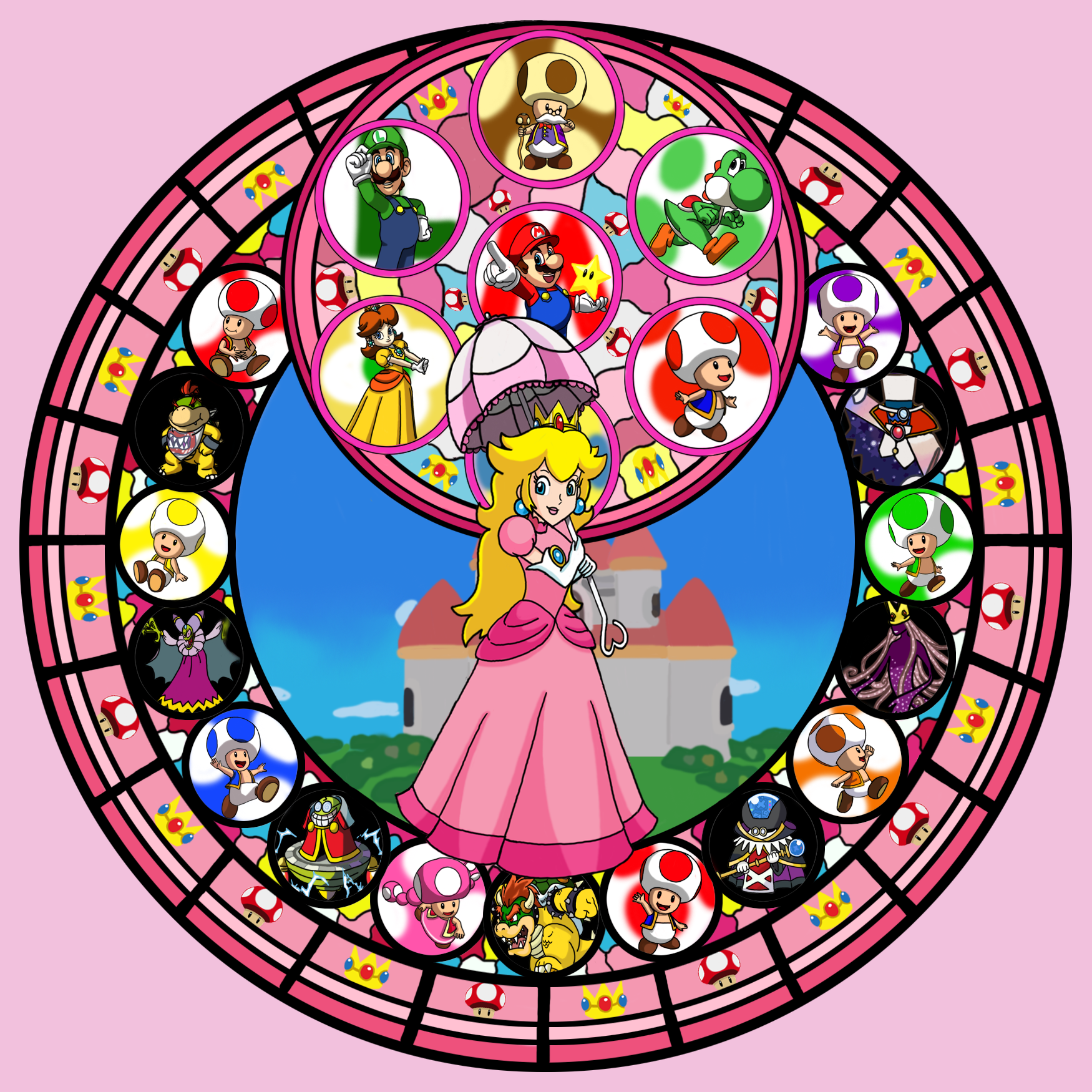 Princess Peach Stained Glass Window