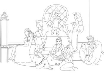 DisneyPrincessSleepoverLineart