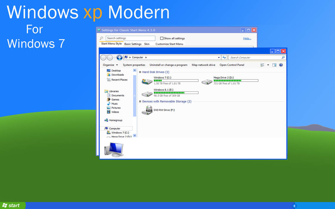 Windows XP Modern style theme for Windows 7 by CheezeyGaming on DeviantArt