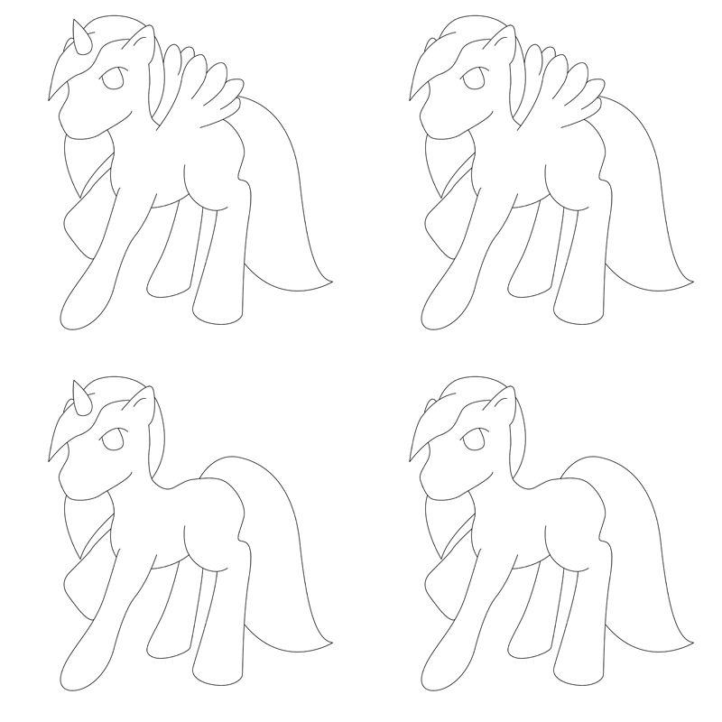 Free Lineart - 4 pony types JPG and PNG download