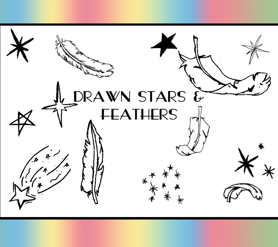 Drawn Stars And Feathers Brush