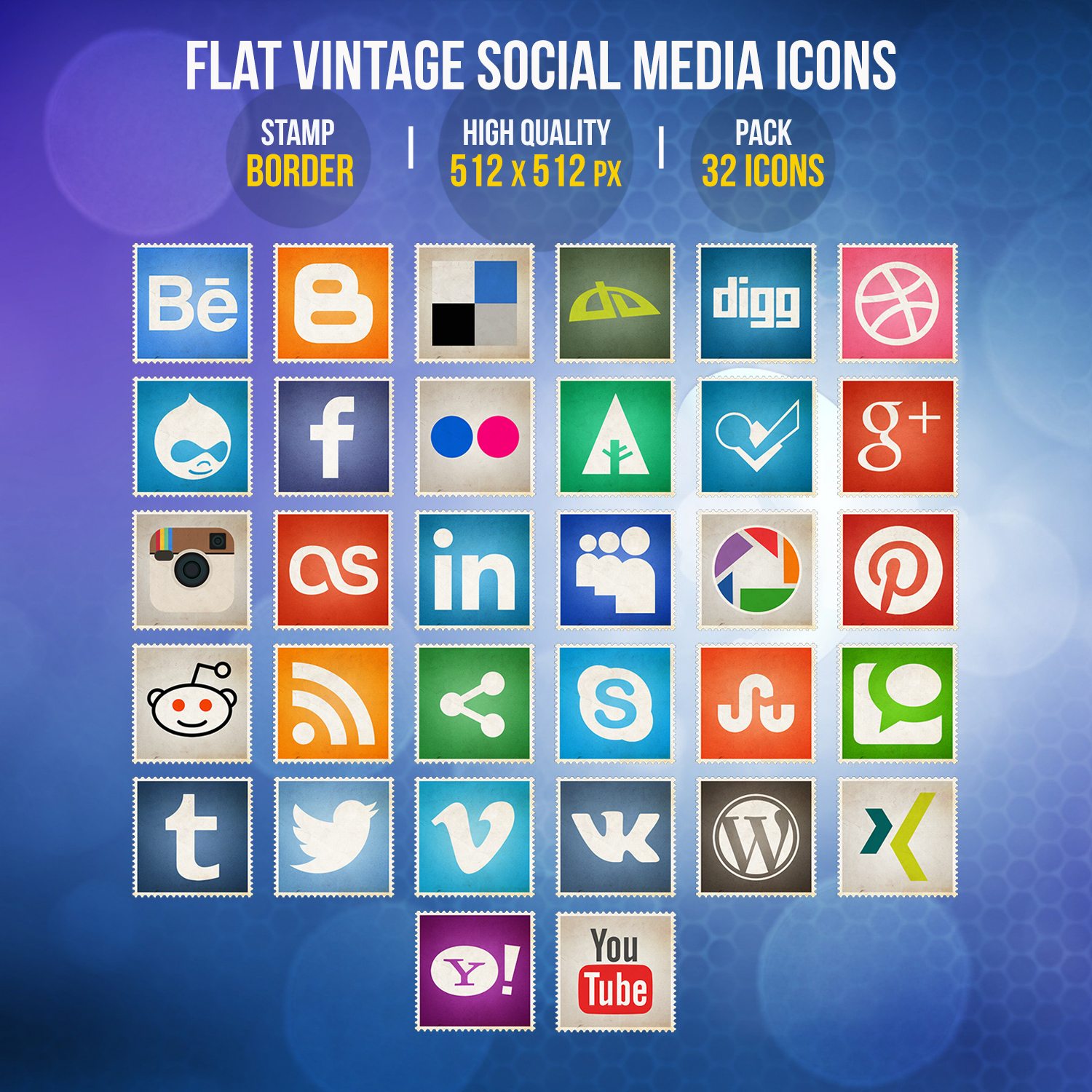 Flat Vintage Social Media Icons