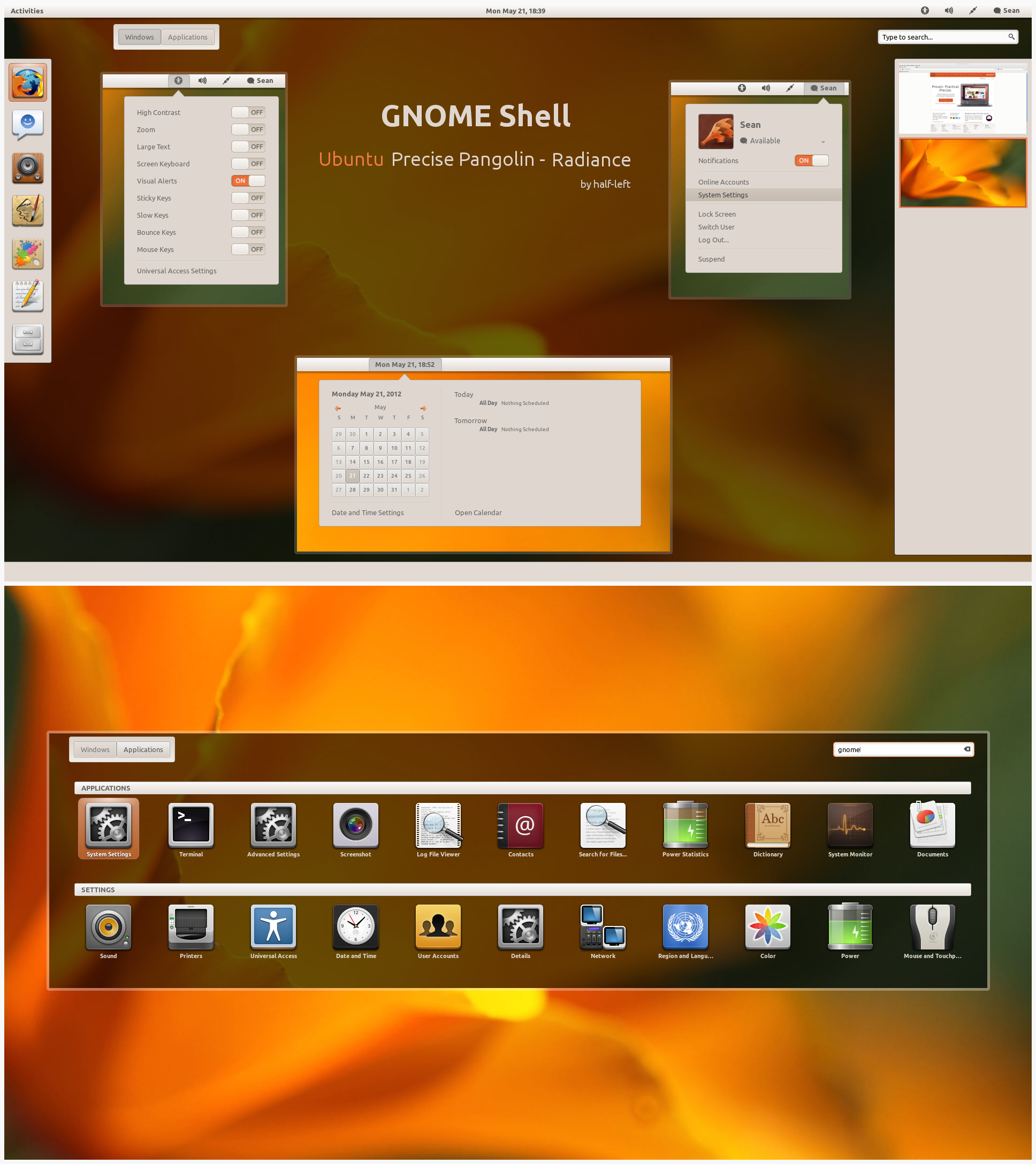 GNOME-Shell - Ubuntu Precise Pangolin - Radiance