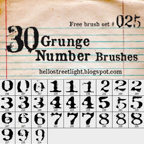Free Brush Set 25: Grunge Numbers