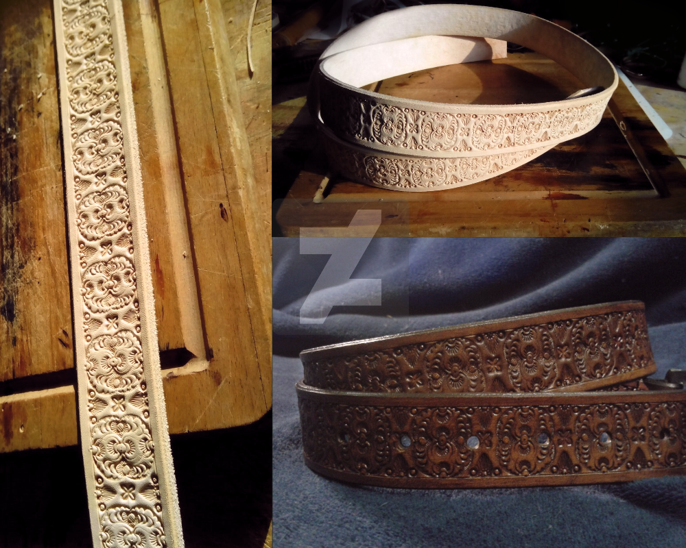 Tooled Leather Belt A001