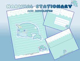 printable Narwhal stationary and envelope set