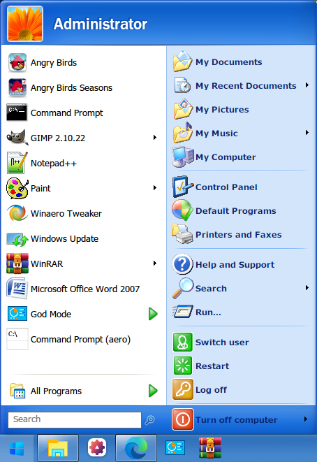 windows xp start menu