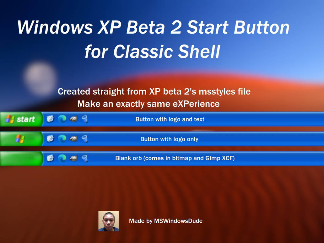 Windows XP Beta 2 start orb for Classic Shell by MSWindowsDude on