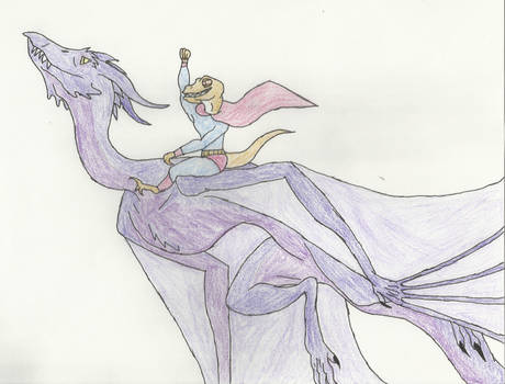 Dinosaur Superhero Riding A Dragon