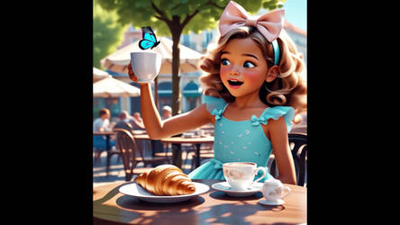 4K AI Video Young Girl with Coffee, Paris Cafe #2