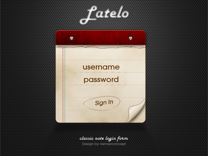 Latelo Classic Note Login Form