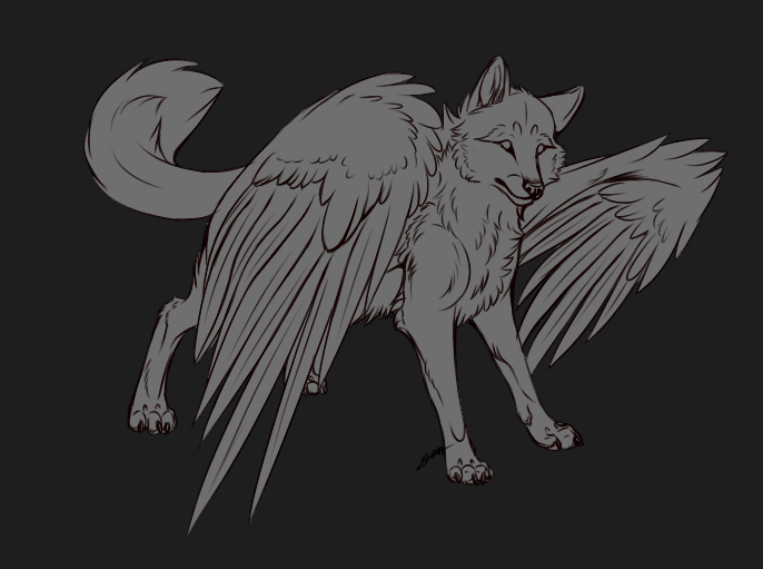 Winged Wolf Lineart