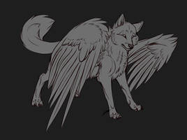 Winged Wolf Lineart