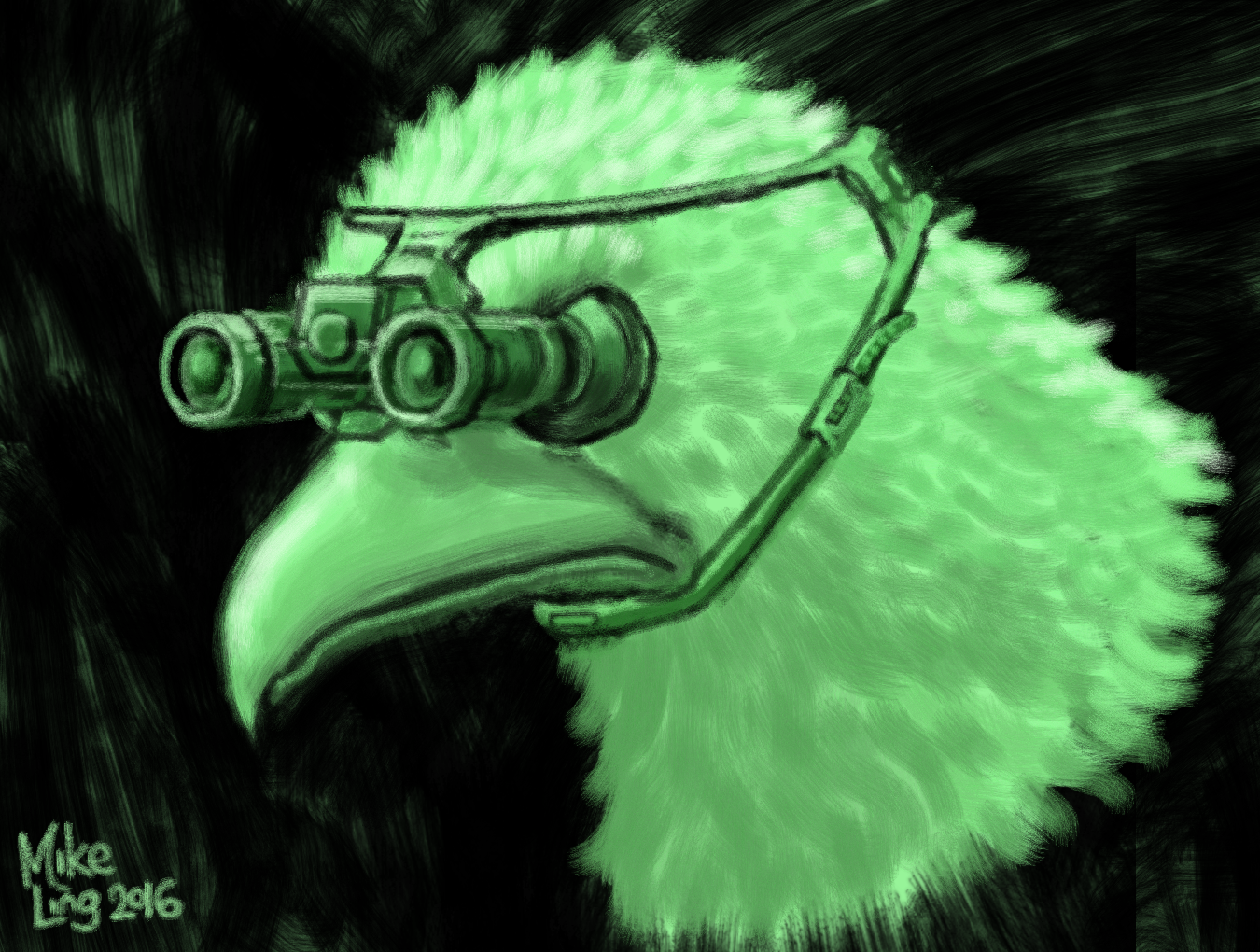 Draw an eagle with night vision goggles