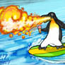 Draw Fire Breathing Penguin with Ice Cream Surfing