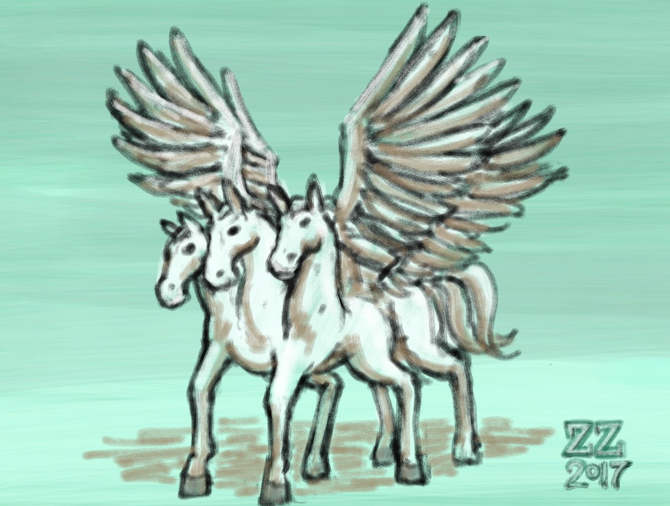 Draw a 3 headed horse with 4 wings 6 legs 5 tails by zenzmurfy on DeviantArt