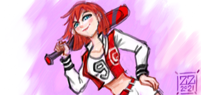Draw smug Kairi in this K-Pop uniform holding bat