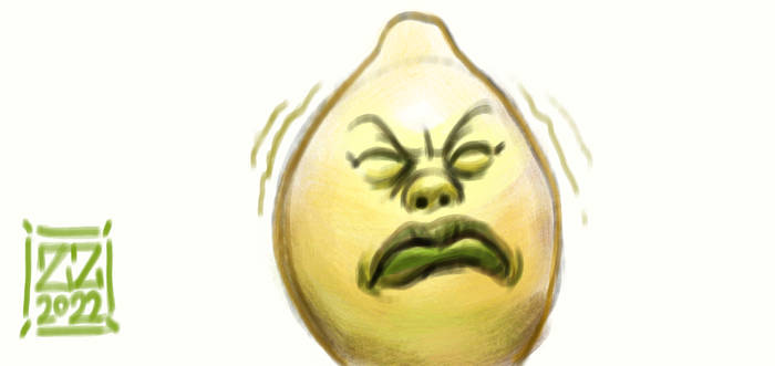 Draw a lemon with a sour face