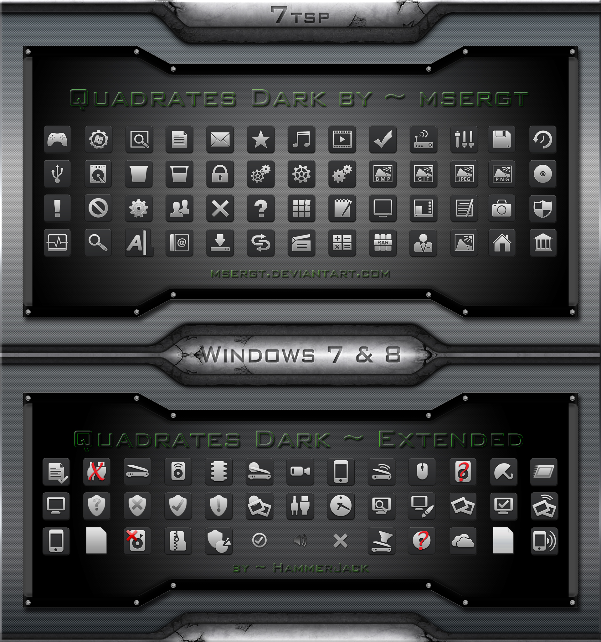 7Tsp Quadrates Extended Dark IconPack Win7-8