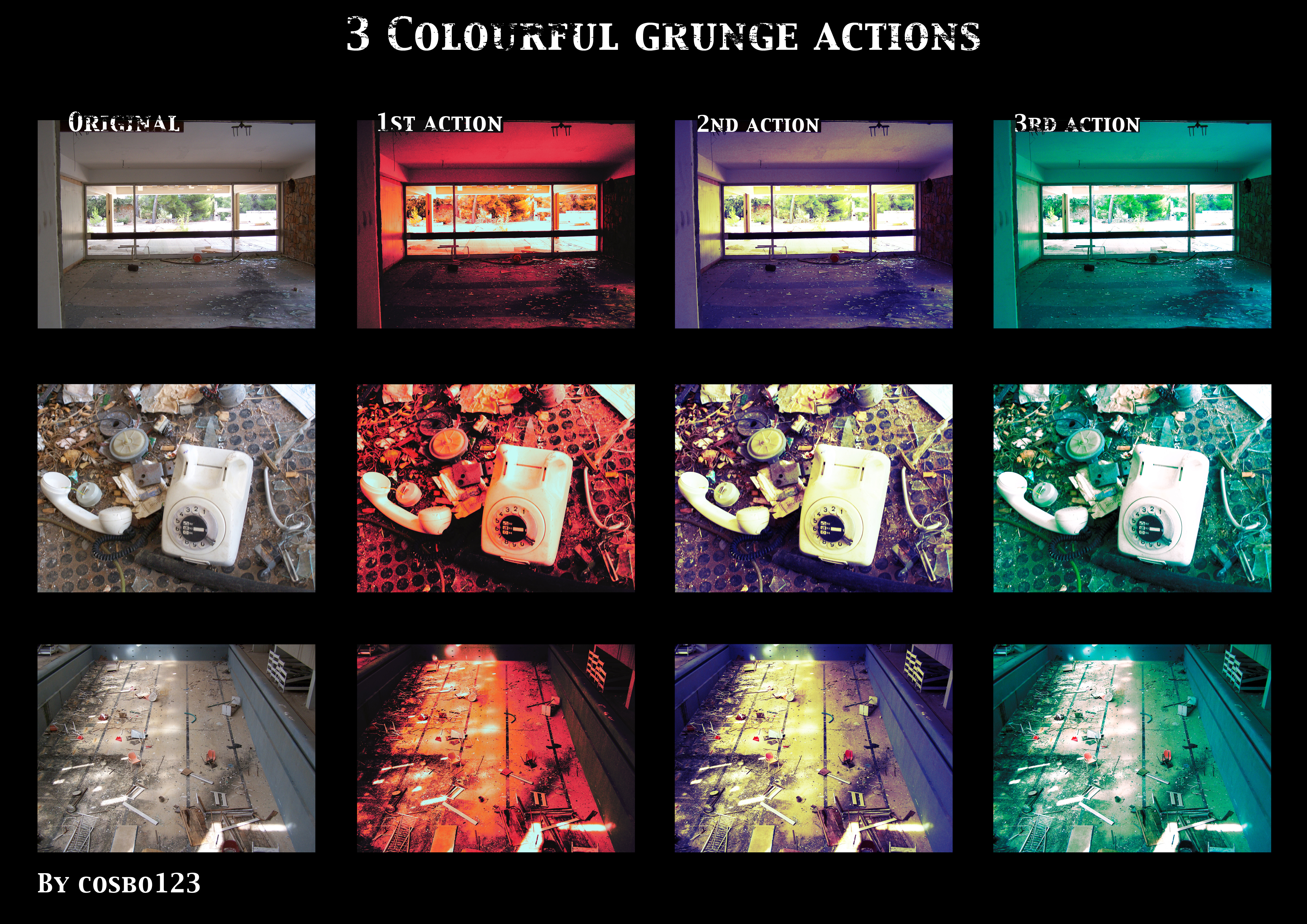 3 colourful grunge actions