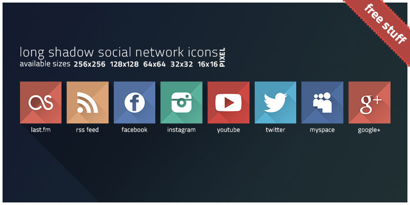 long shadow social network icons