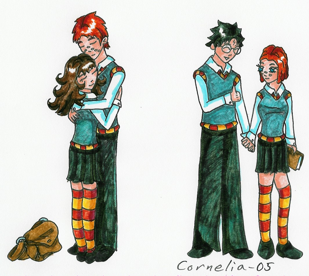 Hermy,Ron Hug + Harry,Ginny